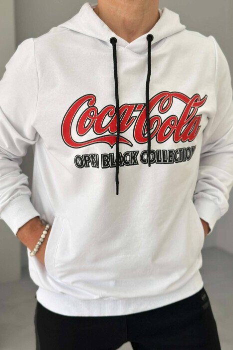 COCA COLA LOGO DESIGN MEN HOODIE WHITE-E BARDHE - KLAUDIO FASHION