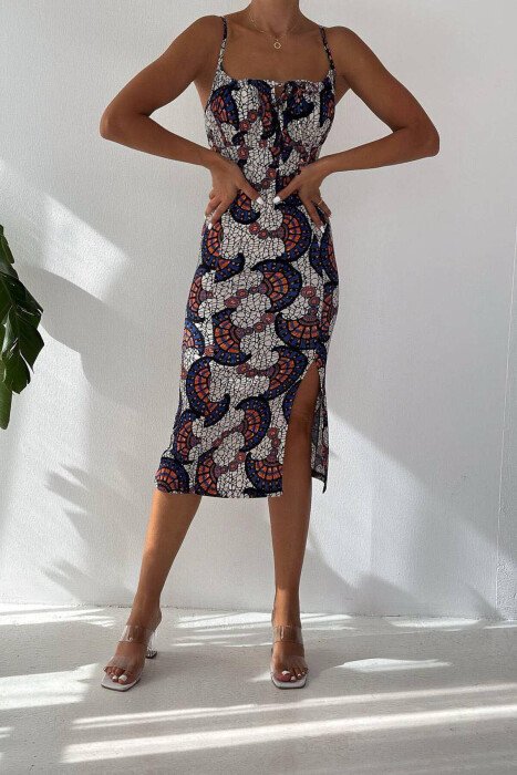 COLORFUL PATTERN WOMEN DRESS BLUE+ORANGE/BLUPO - 2