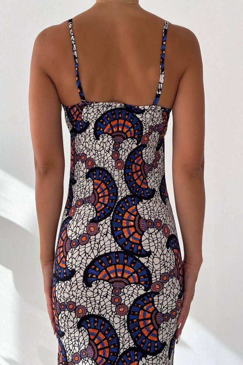 COLORFUL PATTERN WOMEN DRESS BLUE+ORANGE/BLUPO - 5