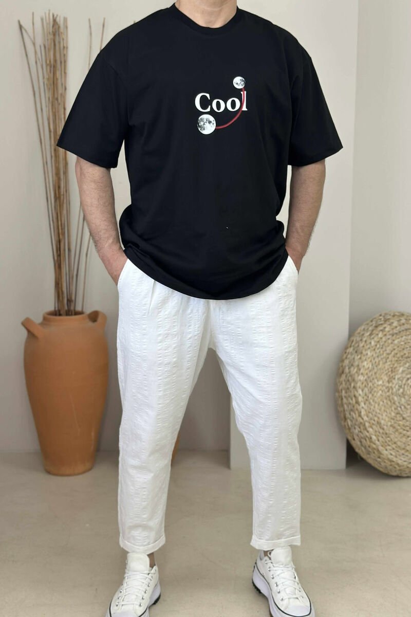 COOL WRITTING MOON FRONT & BACK DESIGN MEN T-SHIRT BLACK/ E ZEZE - 1