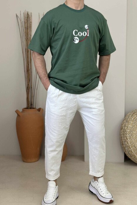 COOL WRITTING MOON FRONT & BACK DESIGN MEN T-SHIRT GREEN/JESHILE 