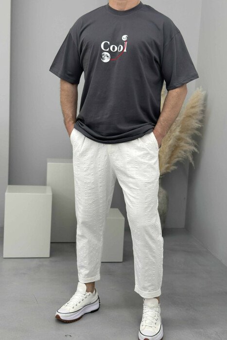 COOL WRITTING MOON FRONT & BACK DESIGN MEN T-SHIRT GREY/GRI - 1
