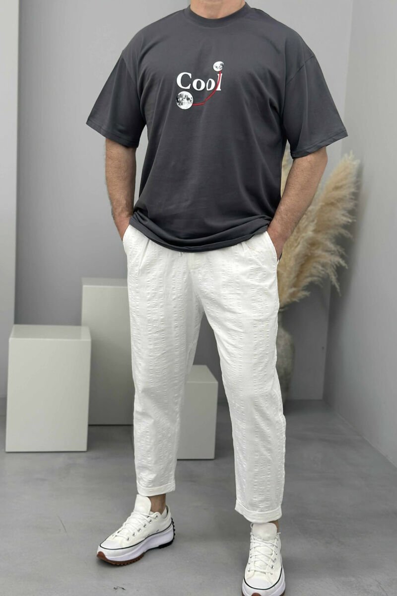 COOL WRITTING MOON FRONT & BACK DESIGN MEN T-SHIRT GREY/GRI - 1