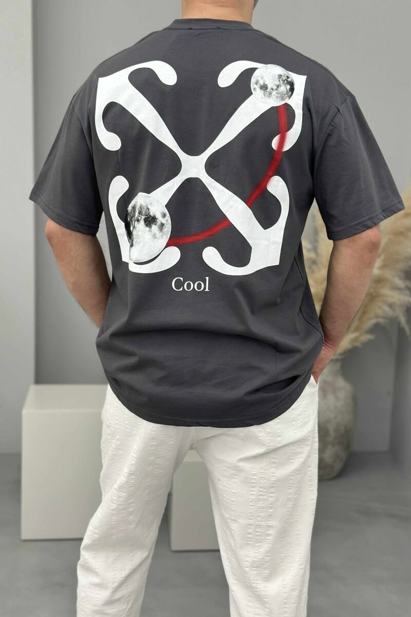 COOL WRITTING MOON FRONT & BACK DESIGN MEN T-SHIRT GREY/GRI - 2