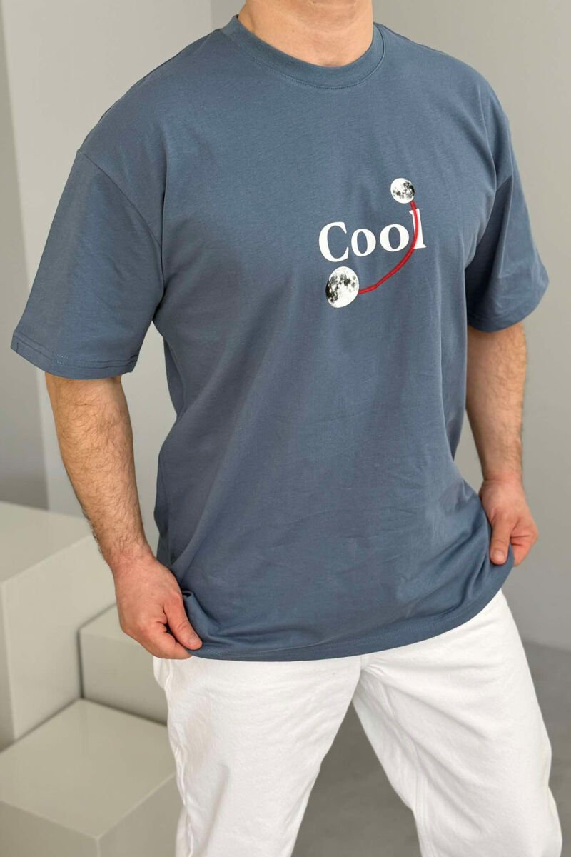 COOL WRITTING MOON FRONT & BACK DESIGN MEN T-SHIRT LIGHTBLUE/BZ - 1