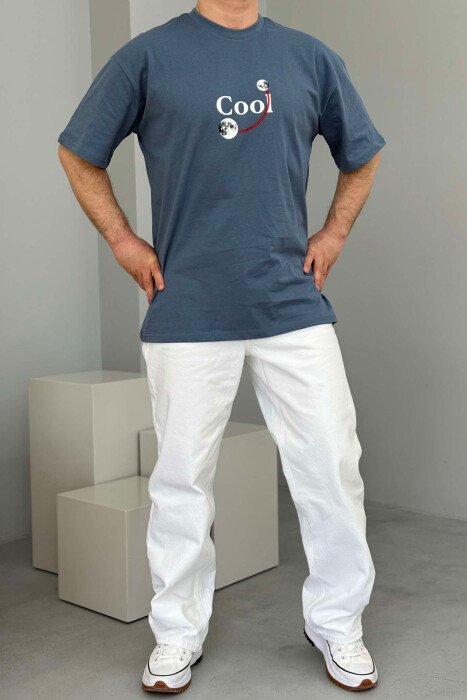 COOL WRITTING MOON FRONT & BACK DESIGN MEN T-SHIRT LIGHTBLUE/BZ - 2