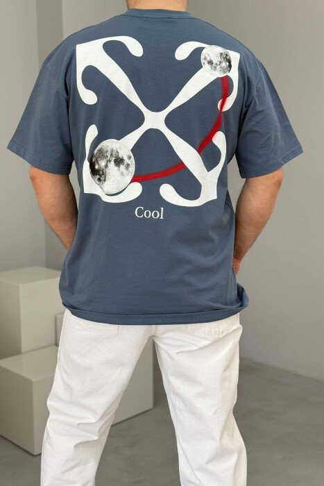 COOL WRITTING MOON FRONT & BACK DESIGN MEN T-SHIRT LIGHTBLUE/BZ - 3