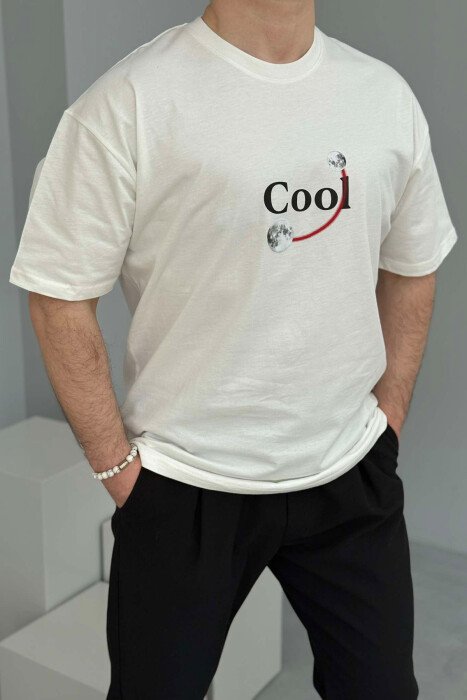 COOL WRITTING MOON FRONT & BACK DESIGN MEN T-SHIRT WHITE-E BARDHE - KLAUDIO FASHION
