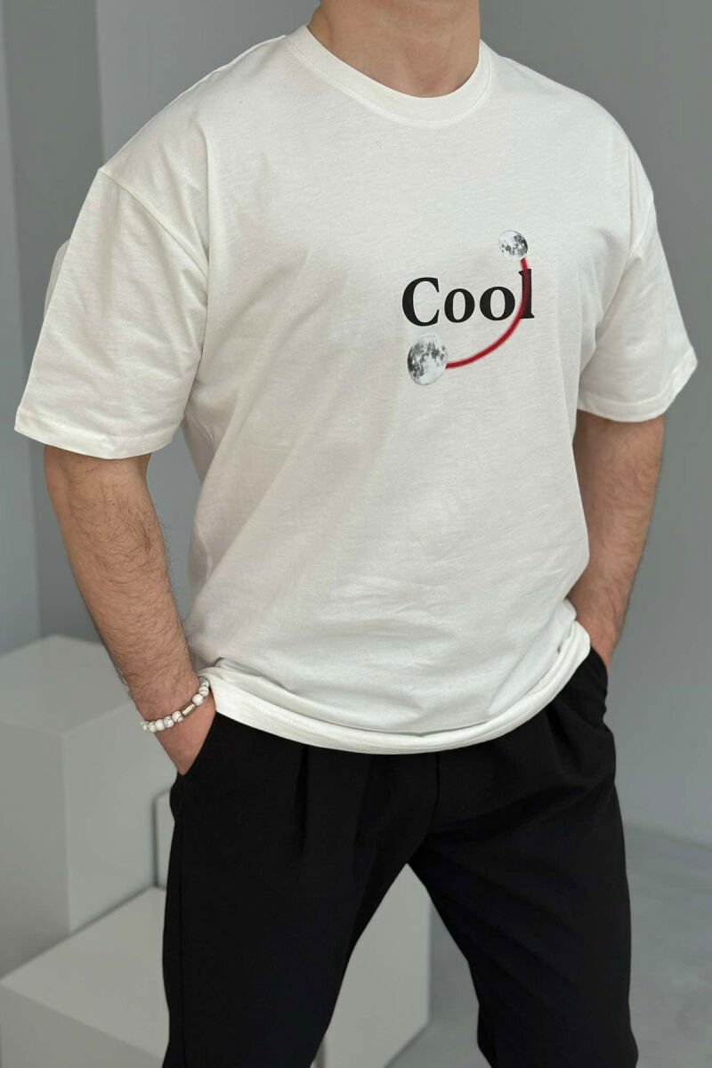 COOL WRITTING MOON FRONT & BACK DESIGN MEN T-SHIRT WHITE-E BARDHE - 1