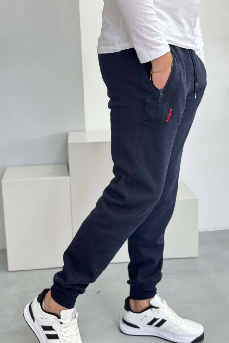 SIMPLE FLUFFY MEN JOGGERS DARK BLUE/BEE - 3