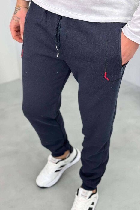 SIMPLE FLUFFY MEN JOGGERS DARK BLUE/BEE - 2