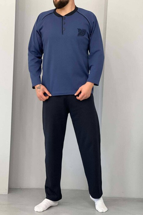 COTTON MEN PYJAMAS DARK BLUE/BEE - KLAUDIO FASHION