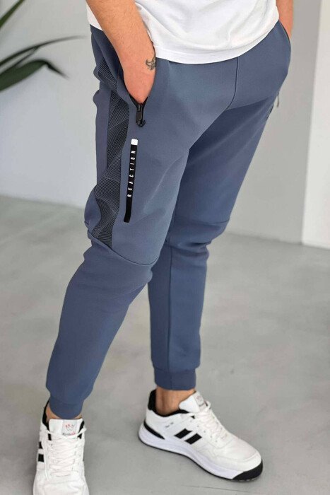 ONE COLOR COTTON MEN SWEATPANTS BLUE/BLU - 4