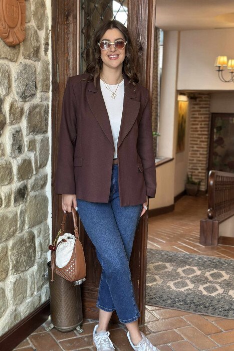 COTTON ONE COLOR SIMPLE WOMAN JACKET BROWN/KAFE 