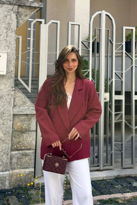 COTTON ONE COLOR SIMPLE WOMAN JACKET BURGUNDY/VISHNJE 