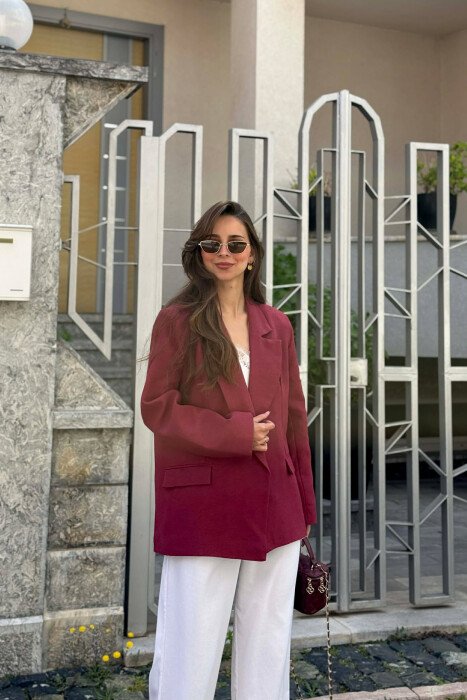 COTTON ONE COLOR SIMPLE WOMAN JACKET BURGUNDY/VISHNJE - 2