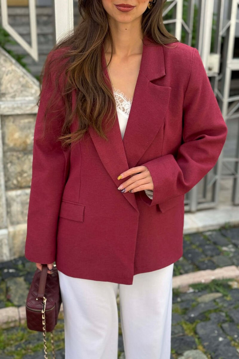 COTTON ONE COLOR SIMPLE WOMAN JACKET BURGUNDY/VISHNJE - 3