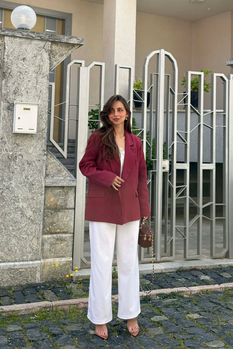 COTTON ONE COLOR SIMPLE WOMAN JACKET BURGUNDY/VISHNJE - 5