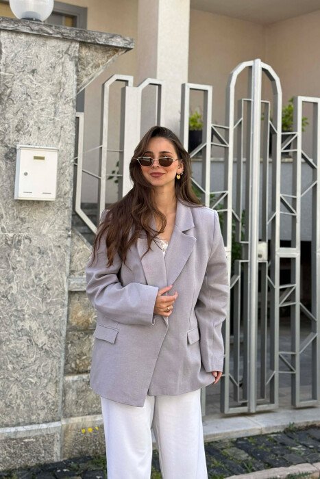 COTTON ONE COLOR SIMPLE WOMAN JACKET GREY/GRI 