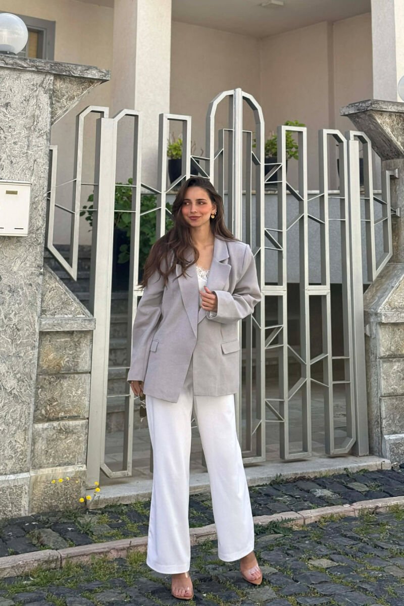 COTTON ONE COLOR SIMPLE WOMAN JACKET GREY/GRI - 2