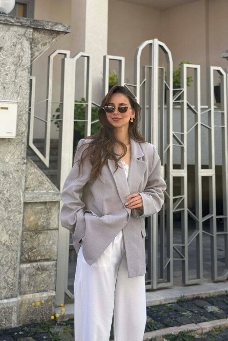 COTTON ONE COLOR SIMPLE WOMAN JACKET GREY/GRI - 3