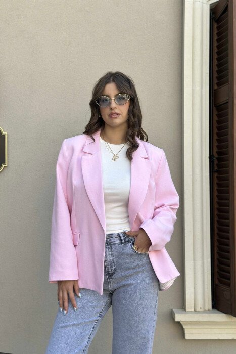 COTTON ONE COLOR SIMPLE WOMAN JACKET PINK/ROZE - 1