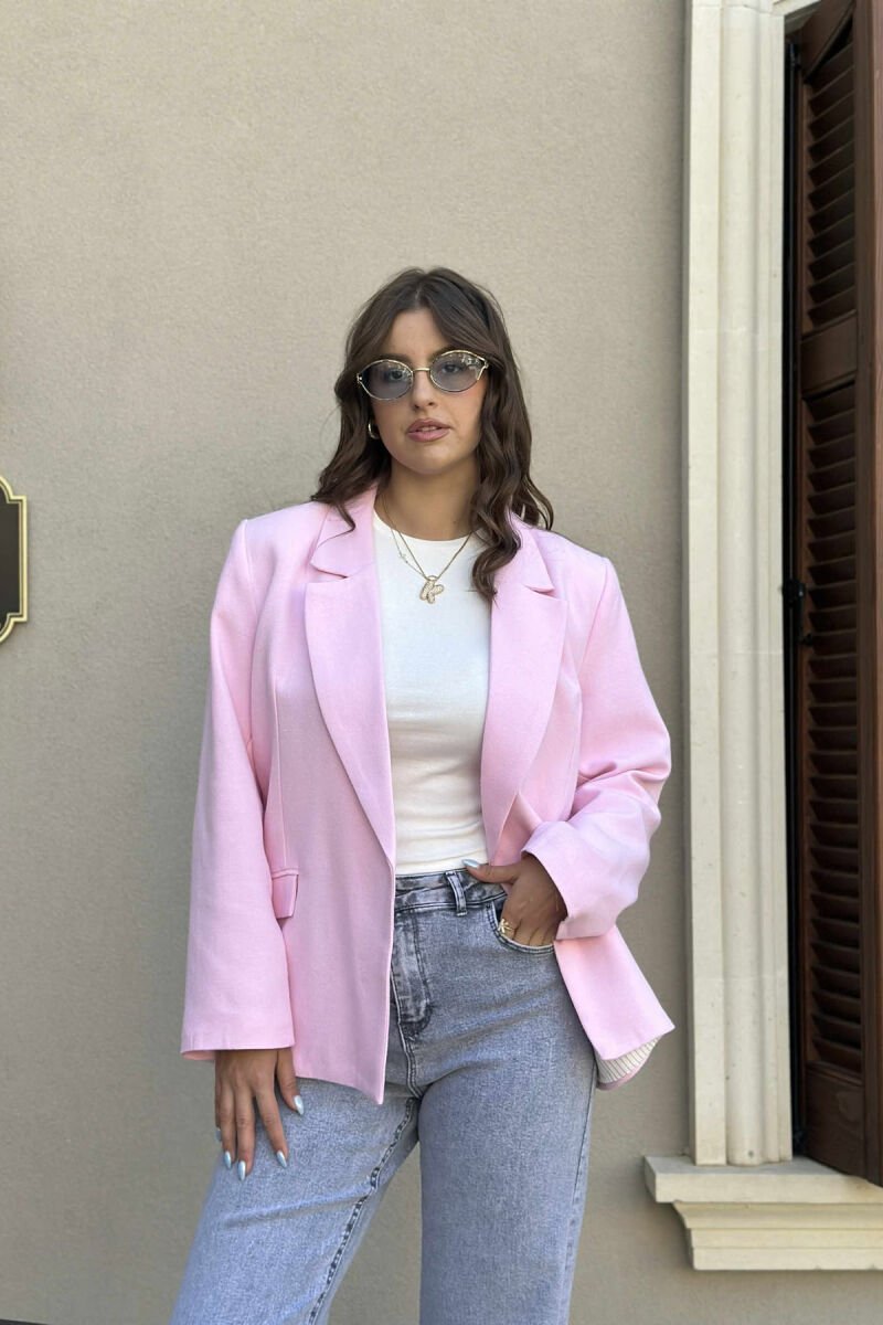 COTTON ONE COLOR SIMPLE WOMAN JACKET PINK/ROZE - 1