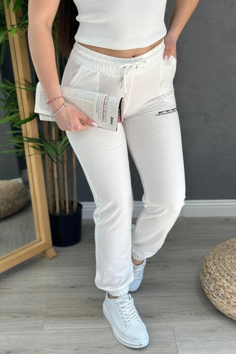 COTTON SIMPLE WOMAN SWEATPANTS WHITE-E BARDHE - KLAUDIO FASHION