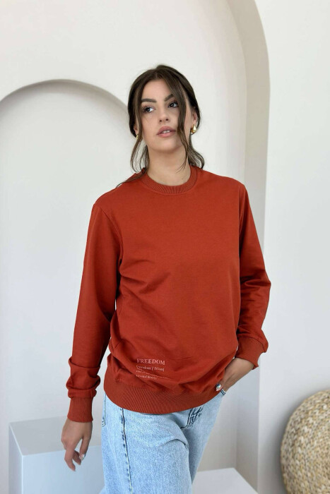 COTTON SIMPLE WOMAN SWEATSHIRT BRICK/TULLE - KLAUDIO FASHION