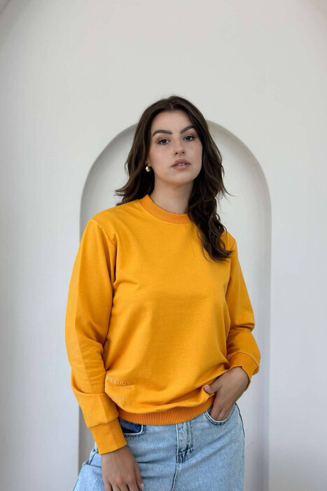 COTTON SIMPLE WOMAN SWEATSHIRT MUSTARD/MUSTARDE - KLAUDIO FASHION