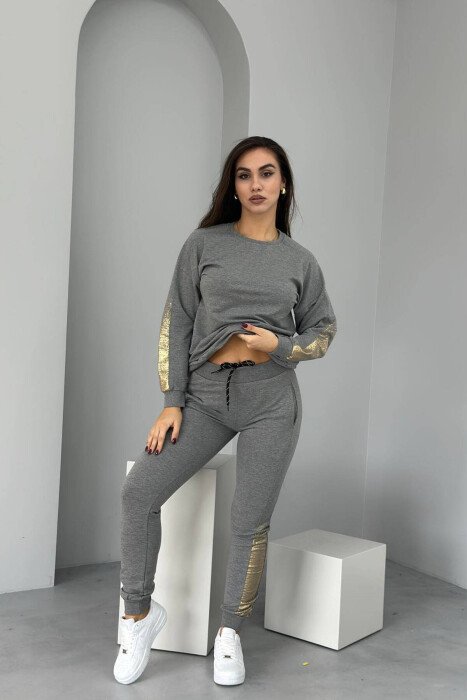 COTTON SWEATSHIRT+SWEATPANTS ONE COLOR WOMAN SET GREY/GRI - KLAUDIO FASHION