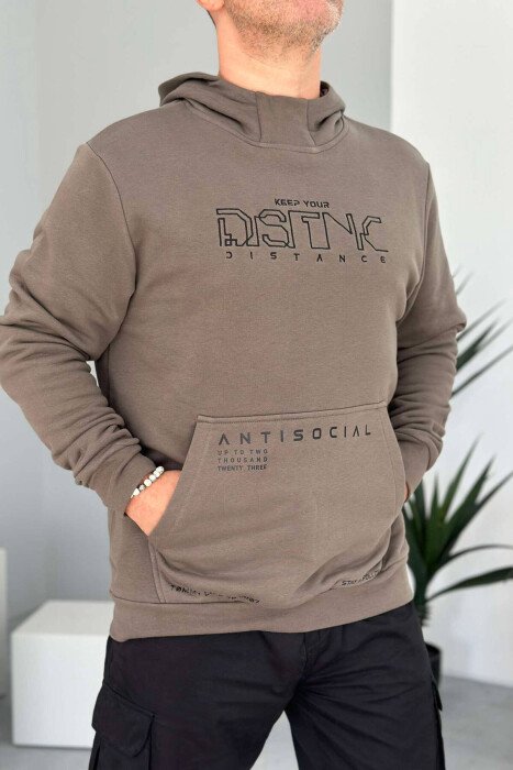 COTTON WRITTINGS MEN HOODIES BROWN/KAFE - KLAUDIO FASHION