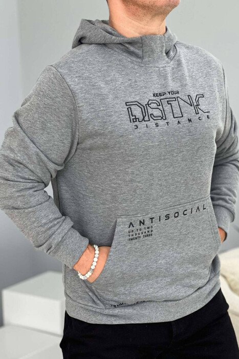 COTTON WRITTINGS MEN HOODIES GREY/GRI - KLAUDIO FASHION