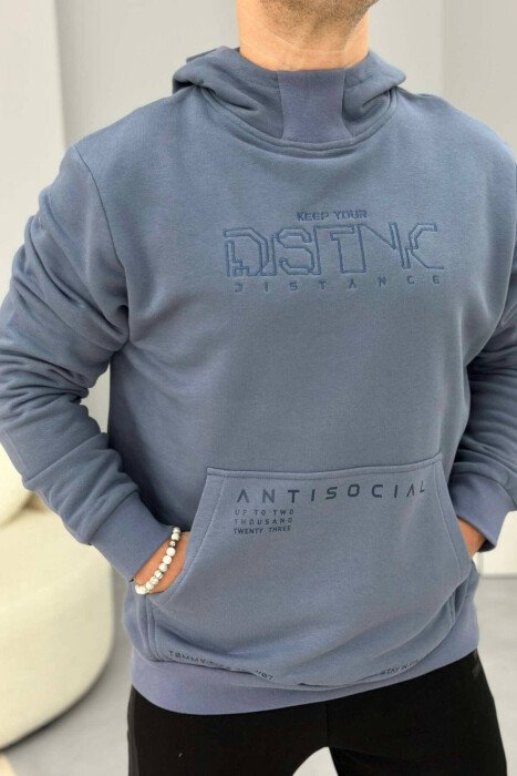 COTTON WRITTINGS MEN HOODIES LIGHTBLUE/BZ - KLAUDIO FASHION