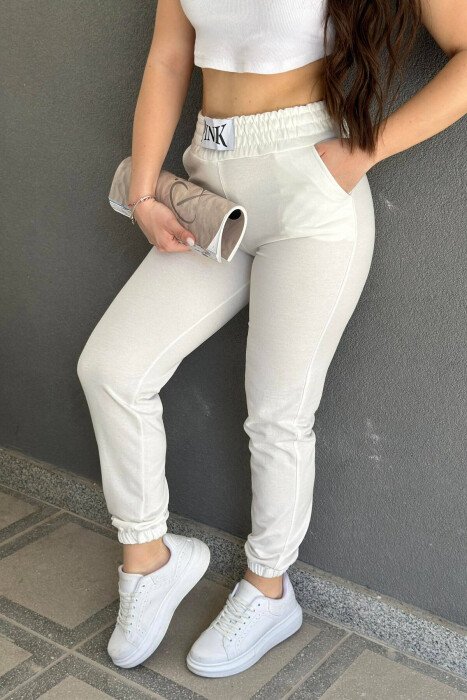 COTTON WRIITING PINK WOMAN SWEATPANTS WHITE-E BARDHE - 3
