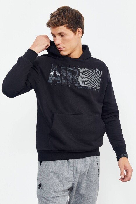 COTTON WRITINGS ONE COLOR HOODIE BLACK/ E ZEZE - KLAUDIO FASHION