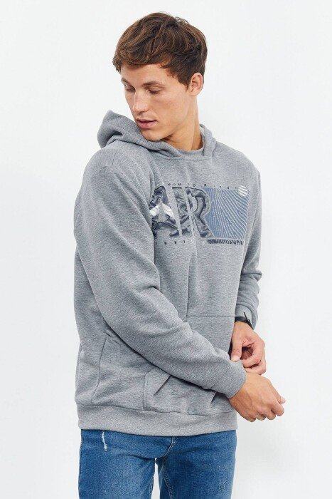 COTTON WRITINGS ONE COLOR HOODIE GREY/GRI - KLAUDIO FASHION