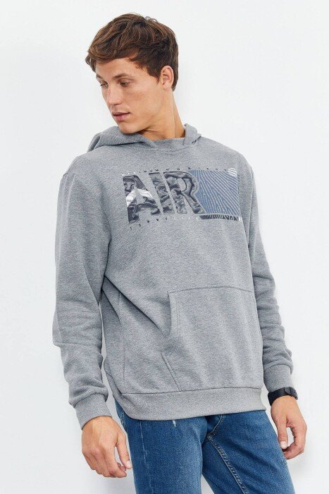 COTTON WRITINGS ONE COLOR HOODIE GREY/GRI - 4