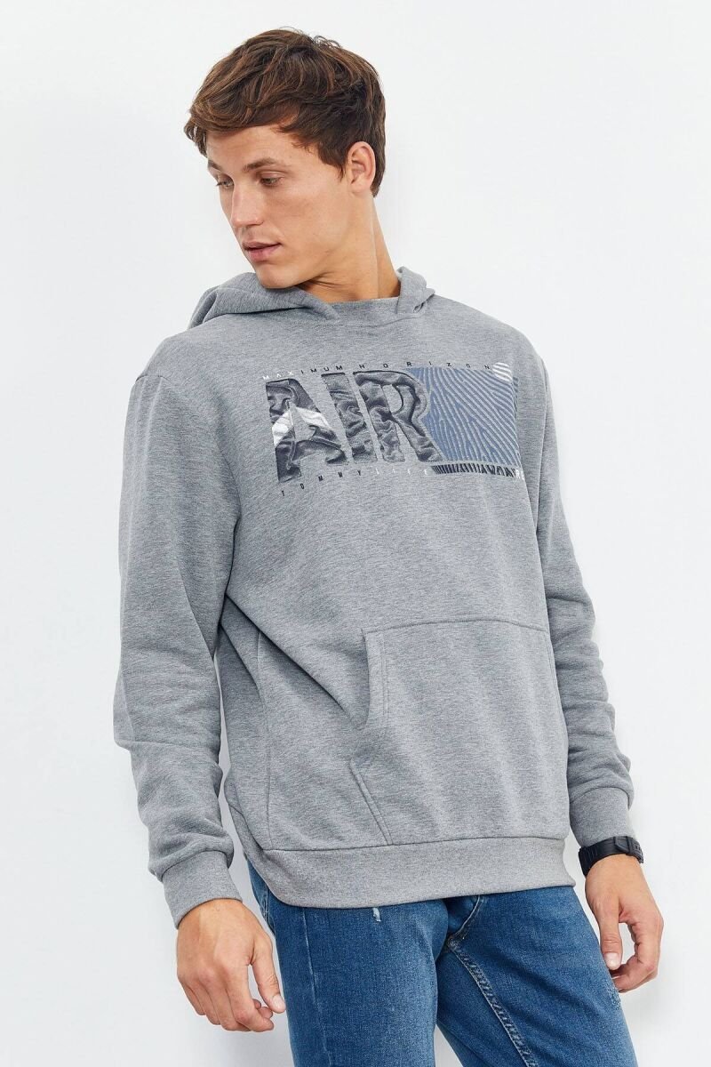 COTTON WRITINGS ONE COLOR HOODIE GREY/GRI - 4