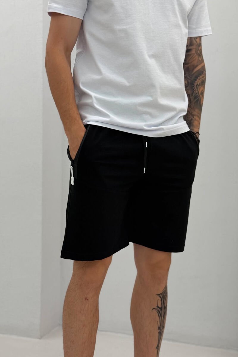 COTTON WRITTINGS ONE COLOR MEN SHORTS BLACK/ E ZEZE - 2