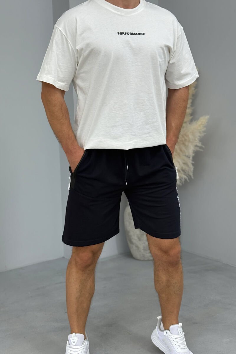 COTTON WRITTINGS ONE COLOR MEN SHORTS DARK BLUE/BEE - 1