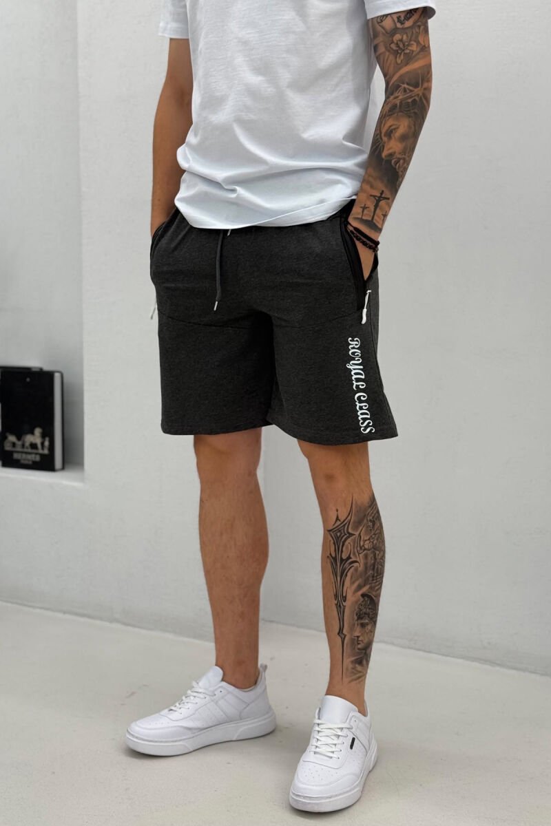 COTTON WRITTINGS ONE COLOR MEN SHORTS DARK GREY/GEE - 4