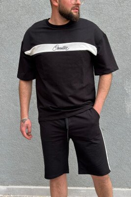 CREATIVE SHORT COTTON MEN SWEATSUIT SET BLACK/ E ZEZE - KLAUDIO FASHION