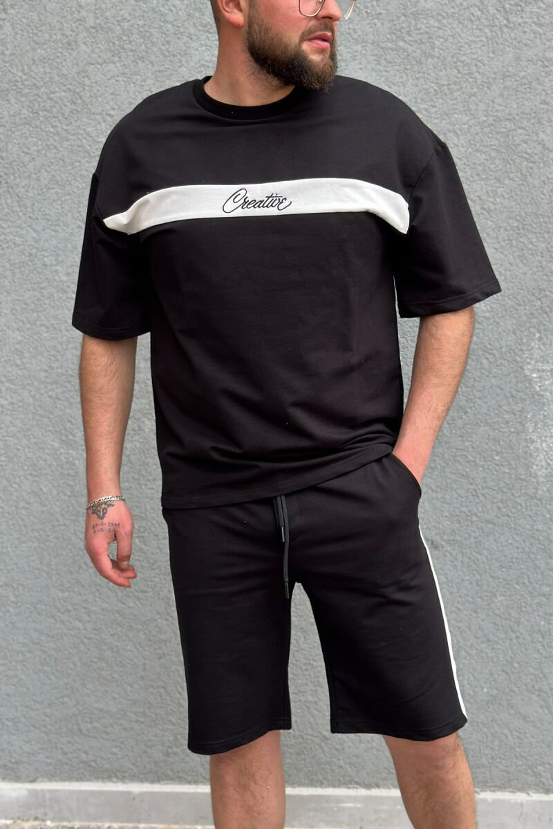 CREATIVE SHORT COTTON MEN SWEATSUIT SET BLACK/ E ZEZE - 1