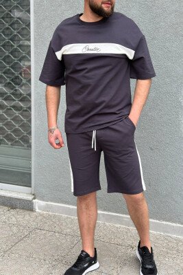 CREATIVE SHORT COTTON MEN SWEATSUIT SET DARK GREY/GEE - KLAUDIO FASHION