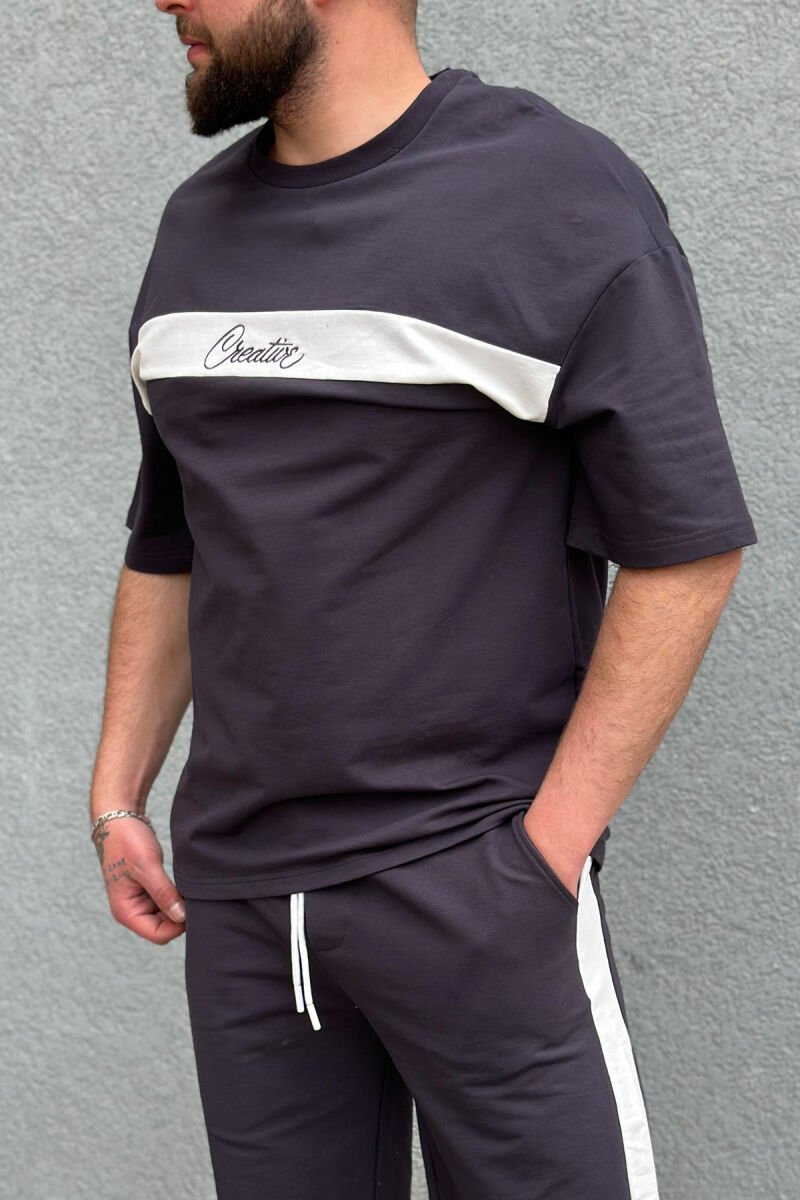 CREATIVE SHORT COTTON MEN SWEATSUIT SET DARK GREY/GEE - 2