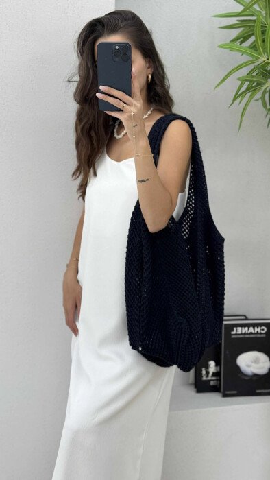 CROCHET BEACH WOMEN BAG DARK BLUE/BEE - 1