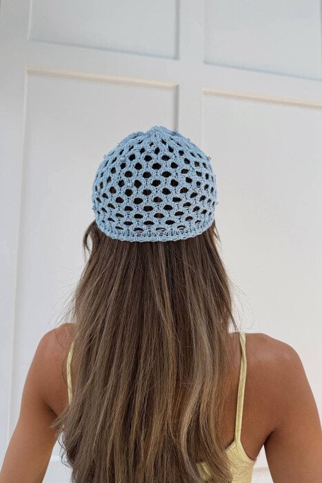 CROCHET I THJESHTE ME DETAJE PERLASH PER FEMRA NE NGJYRE BLU TE ZBARDHUR - KLAUDIO FASHION