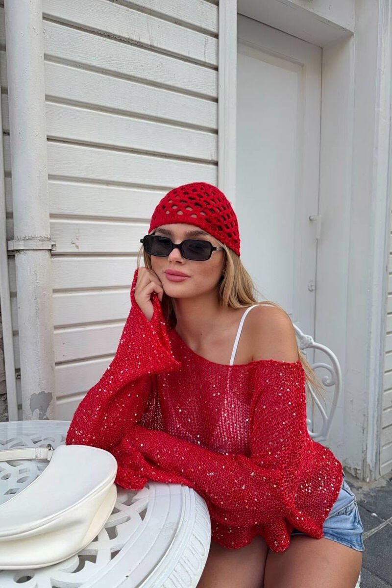 CROCHET I THJESHTE ME DETAJE PERLASH PER FEMRA NE NGJYRE TE KUQE - 1