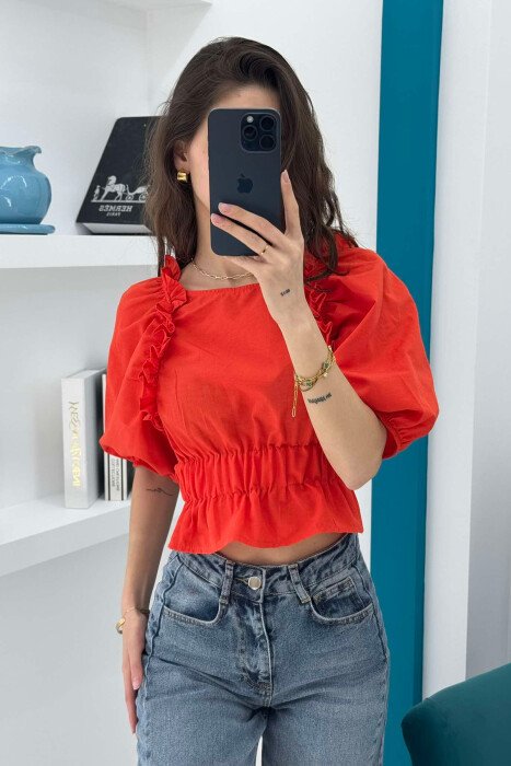 CROP ME DIZAJN TË VEÇANTË PËR FEMRA NË NGJYRËN PORTOKALLI - 3